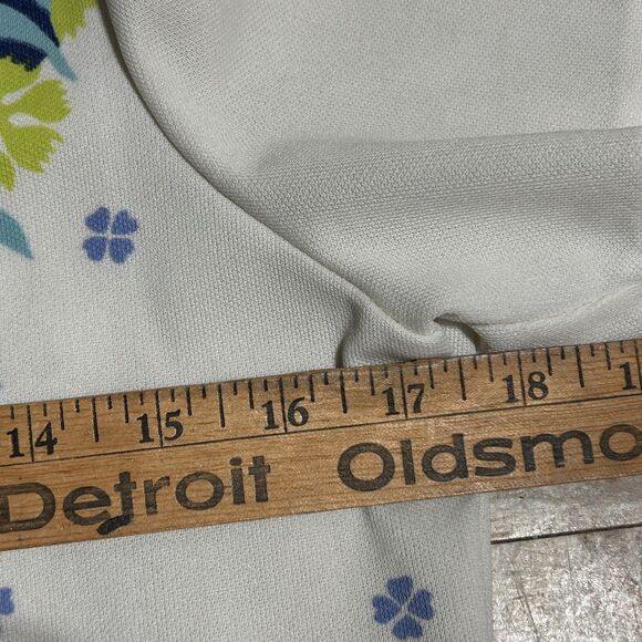 70s Boho White Button Down Shirt w/Floral Print Trim Collared - Small‎ - Picture 7 of 9